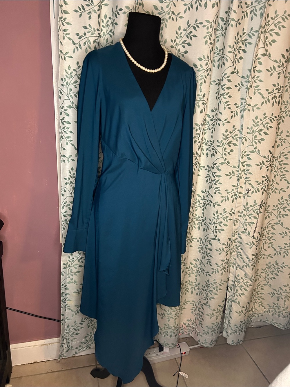 Parker Teal Wrap Midi Dress with Long Sleeves